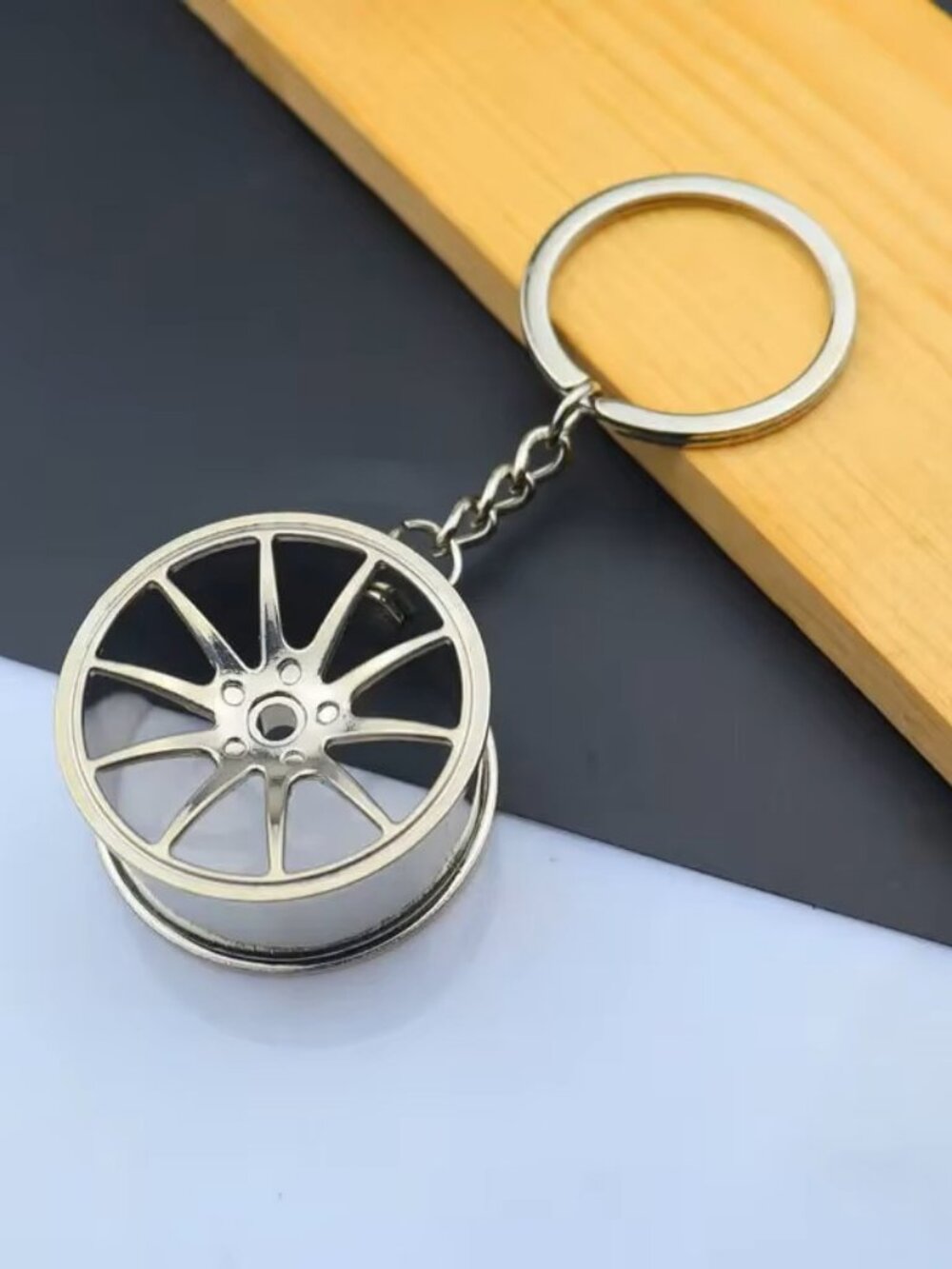 Silver Spinning Wheel Rim Keychain JDM Drift Car Lover Tuner Key Ring Accessory